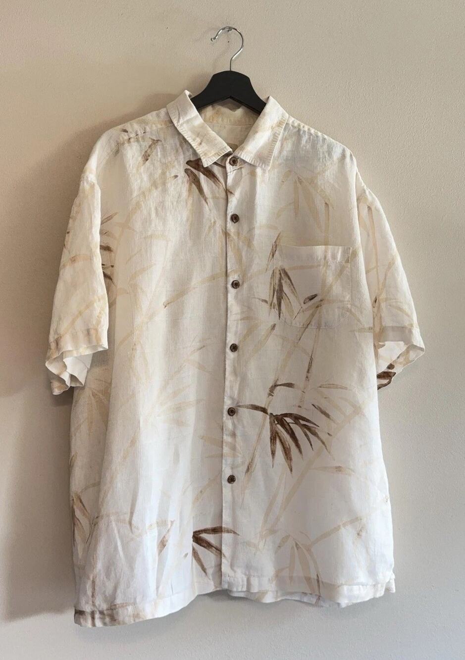 Tommy Bahama Shirt Mens 2XL White Bamboo Linen Short Sleeve Button Up Pocket